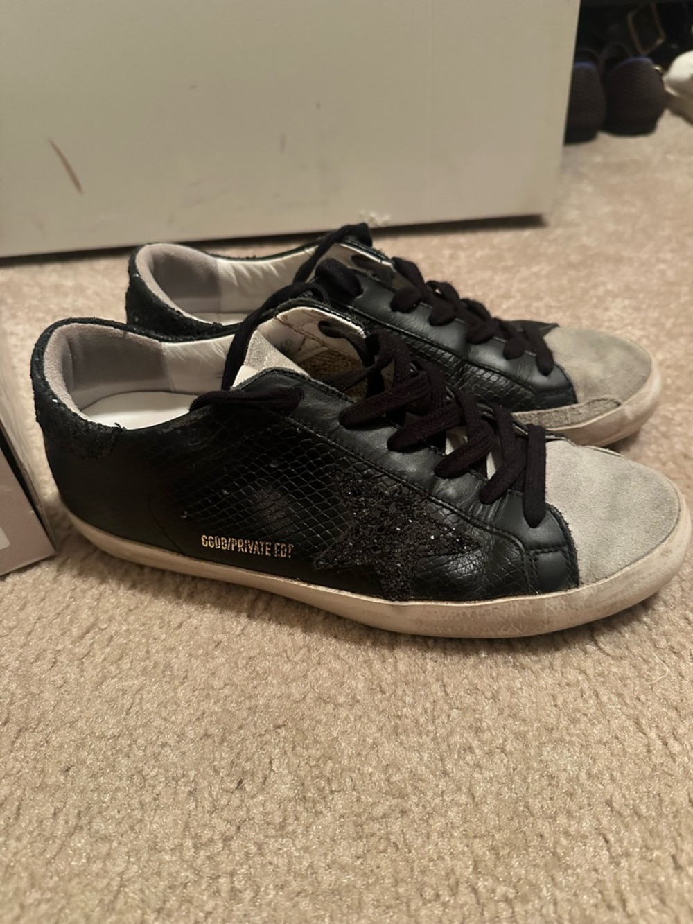 Golden Goose Black Leather & Gray Suede Low-Top Sneakers